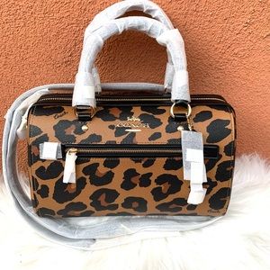COACH ROWAN SATCHEL WITH LEOPARD PRINT NWT